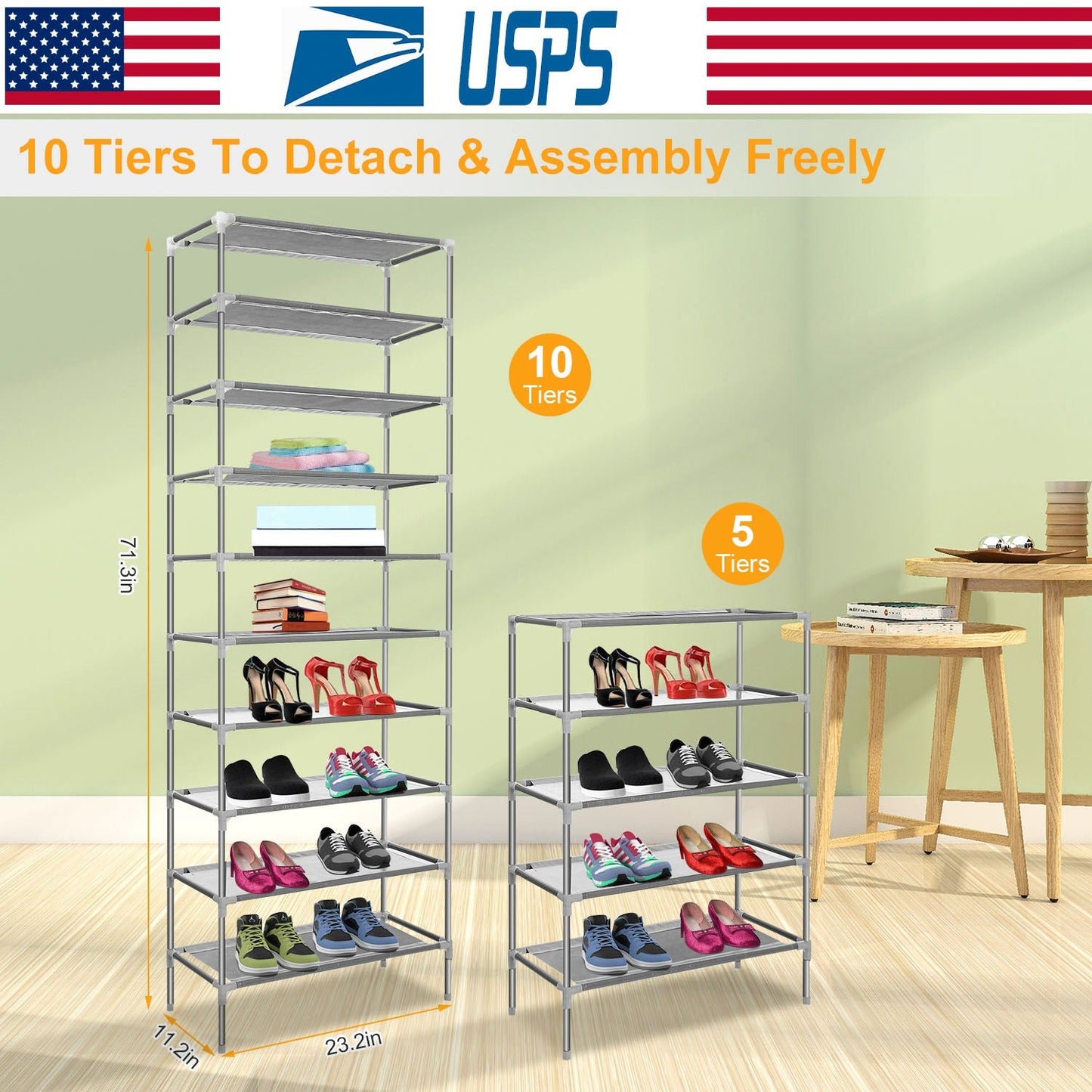 10-Tier Shoe Organizer Rack for Entryways & Closets