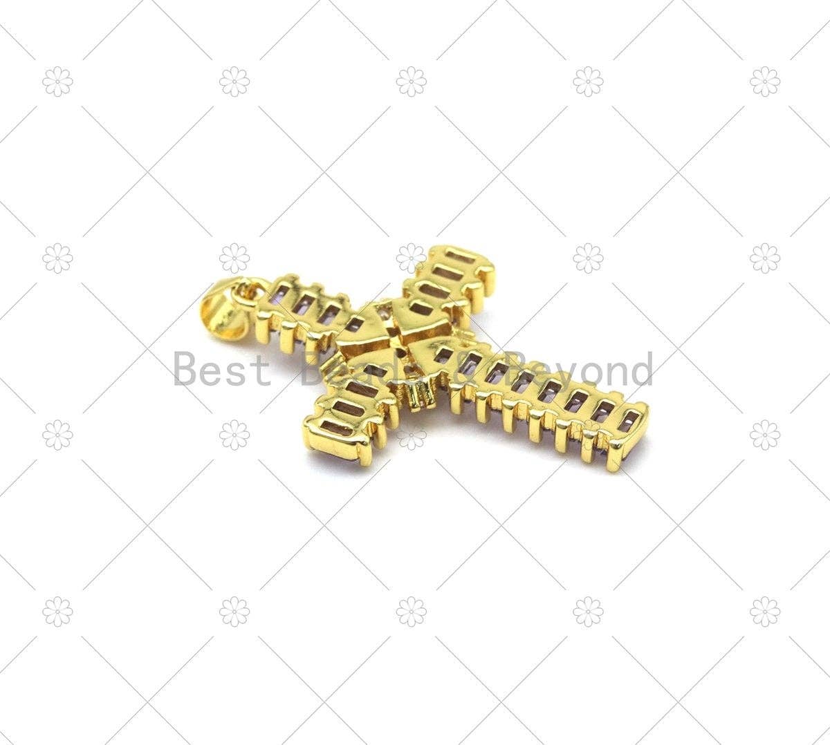 Colorful Big CZ Micro Pave Cross Shape Pendant, 18K Gold Filled Cross Charm, Necklace Bracelet Charm Pendant,Sku#JL61