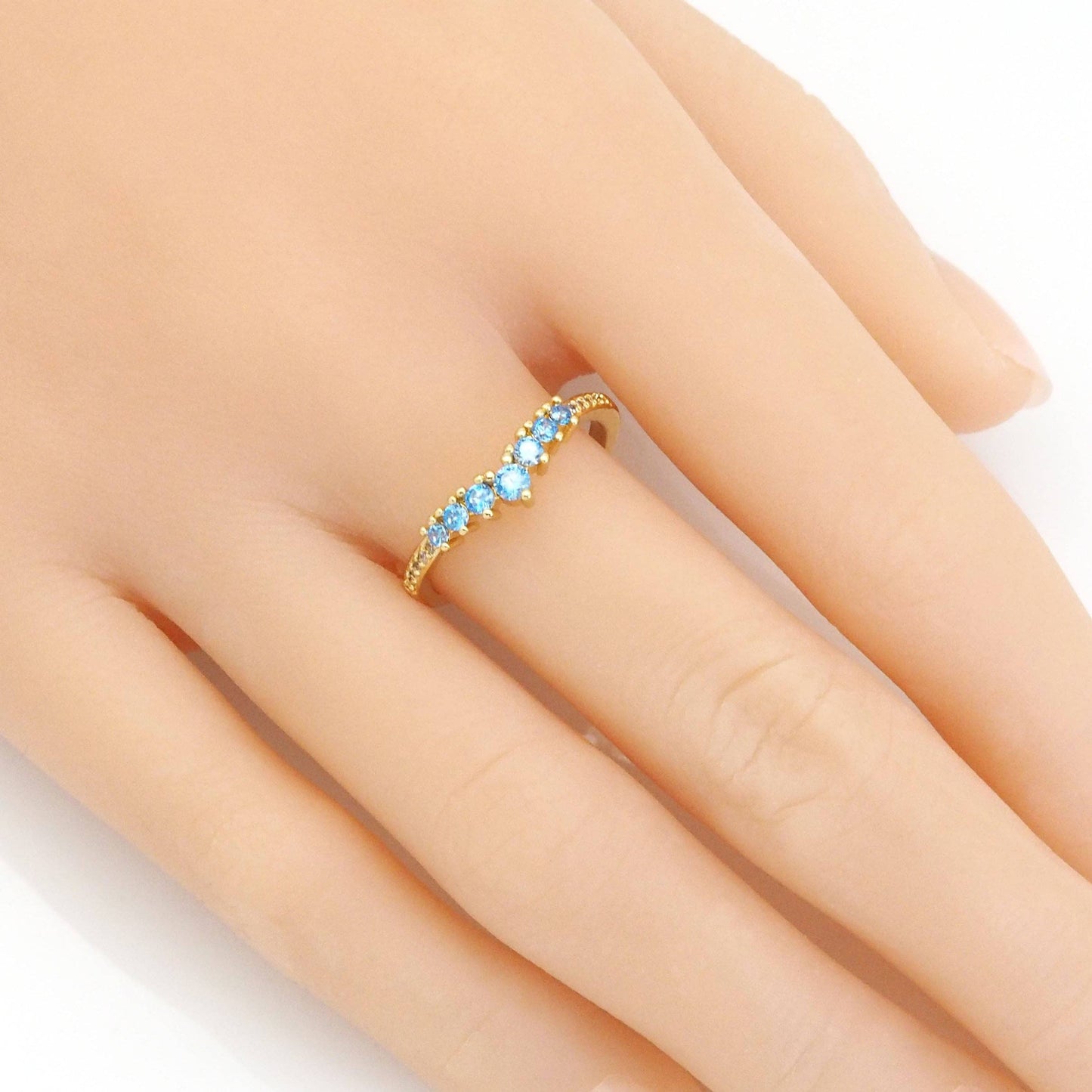 Thin Gold Blue CZ Wave Line Adjustable Ring, Sku#LD463