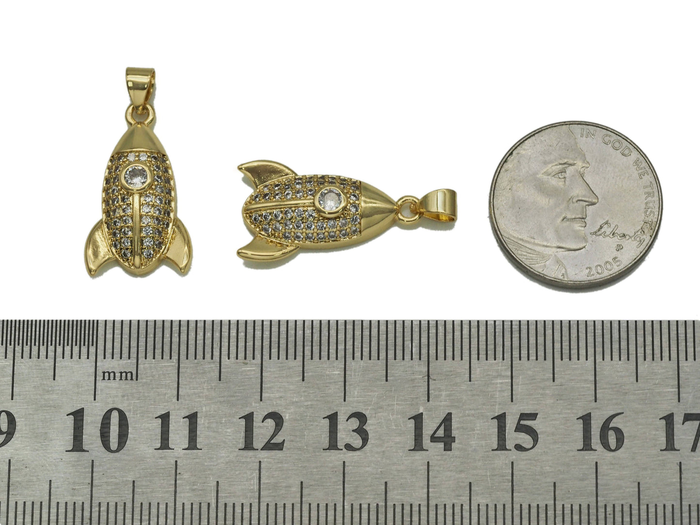 Gold CZ Rocket Charm, Sku#LK687