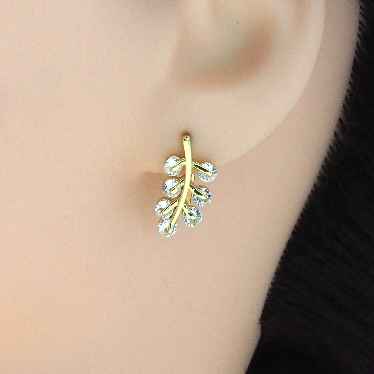 Clear CZ Gold Branch Earrings, Sku#LK829