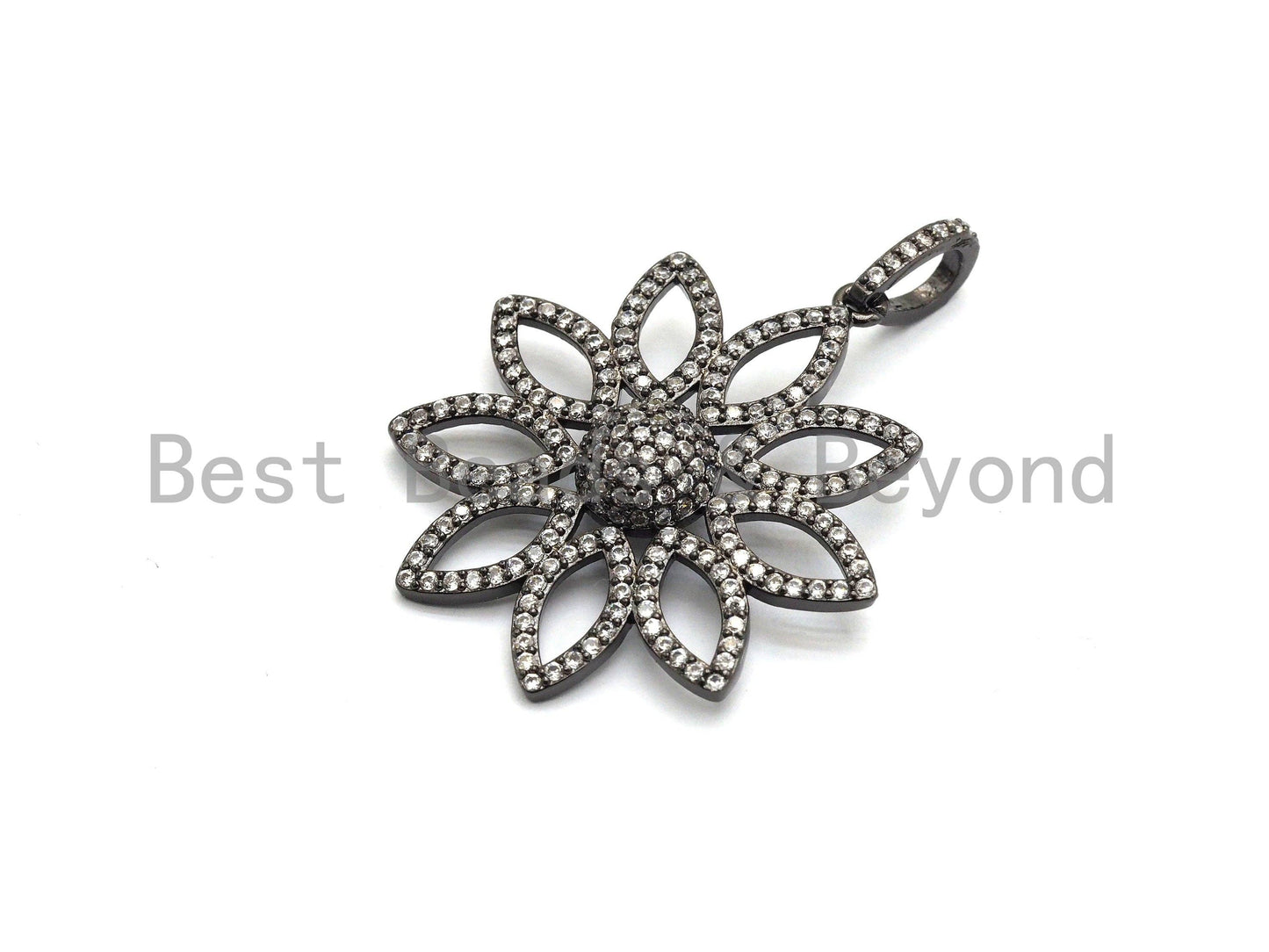 CZ Micro Pave Filigree flower Hollow Out Pendant, Gold/Silver/Black/Rose Gold, Hollow Out Cubic Zirconia Jewelry Findings,30x32mm,sku#F696
