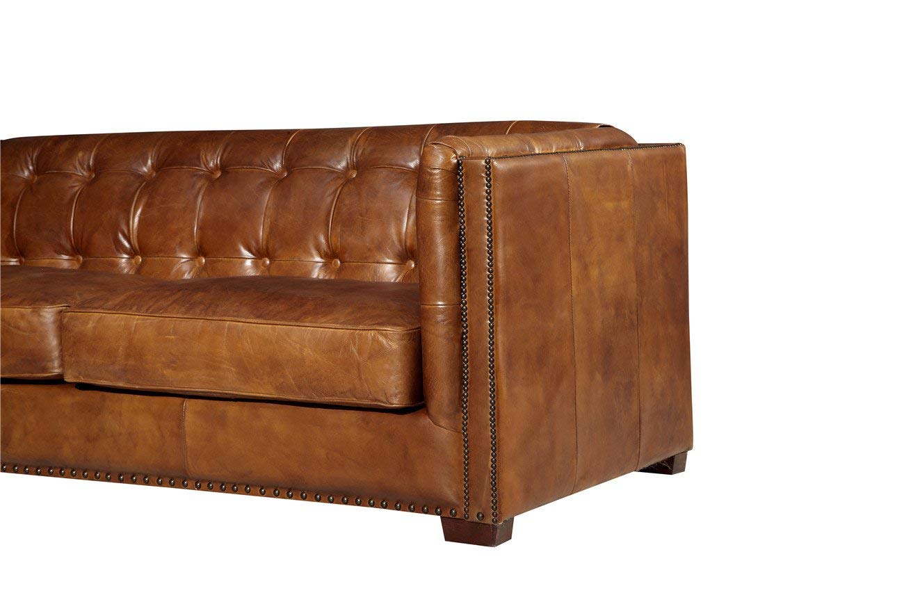 Tuxedo Leather Sofa - Light Brown