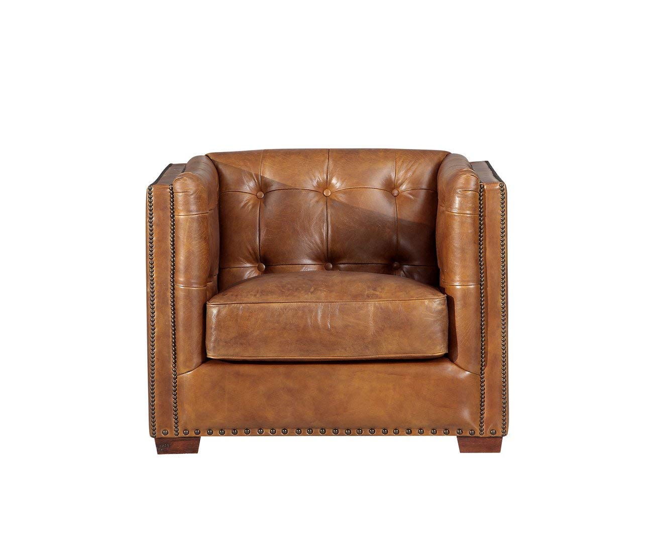 Tuxedo Leather Arm Chair - Light Brown