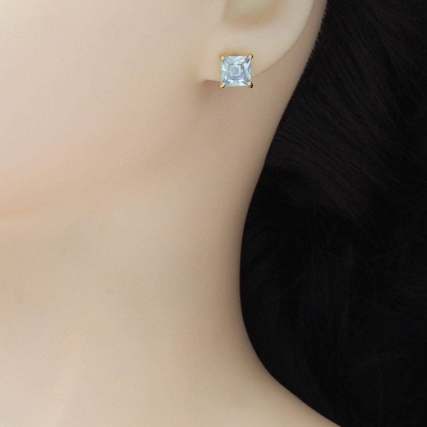 CZ Clear Square Gold Stud Earrings And Pendant, Sku#LK906
