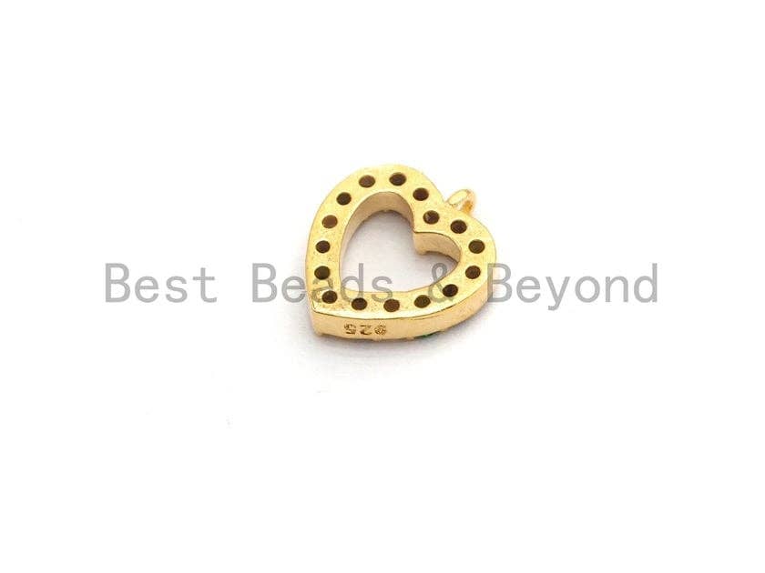 CZ Multi-Color Micro Pave Heart Charm, Heart Shaped Pave Charm, Gold plated small heart charm, 9x10mm, Sku#B116