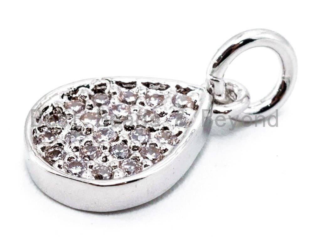 CZ Micro Pave Teardrop Pendant/Charm, Clear Cubic Zirconia Drop Dangle Pave Charm, 8x12mm, sku# F342C