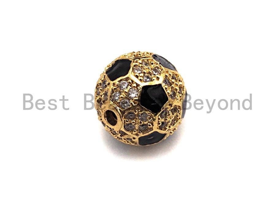 10mm/12mm CZ Micro Pave Round Soccer ball Spacer Beads, CZ Pave ball beads,Gold/Silver Color, Men's Jewelry Findings, sku#N52