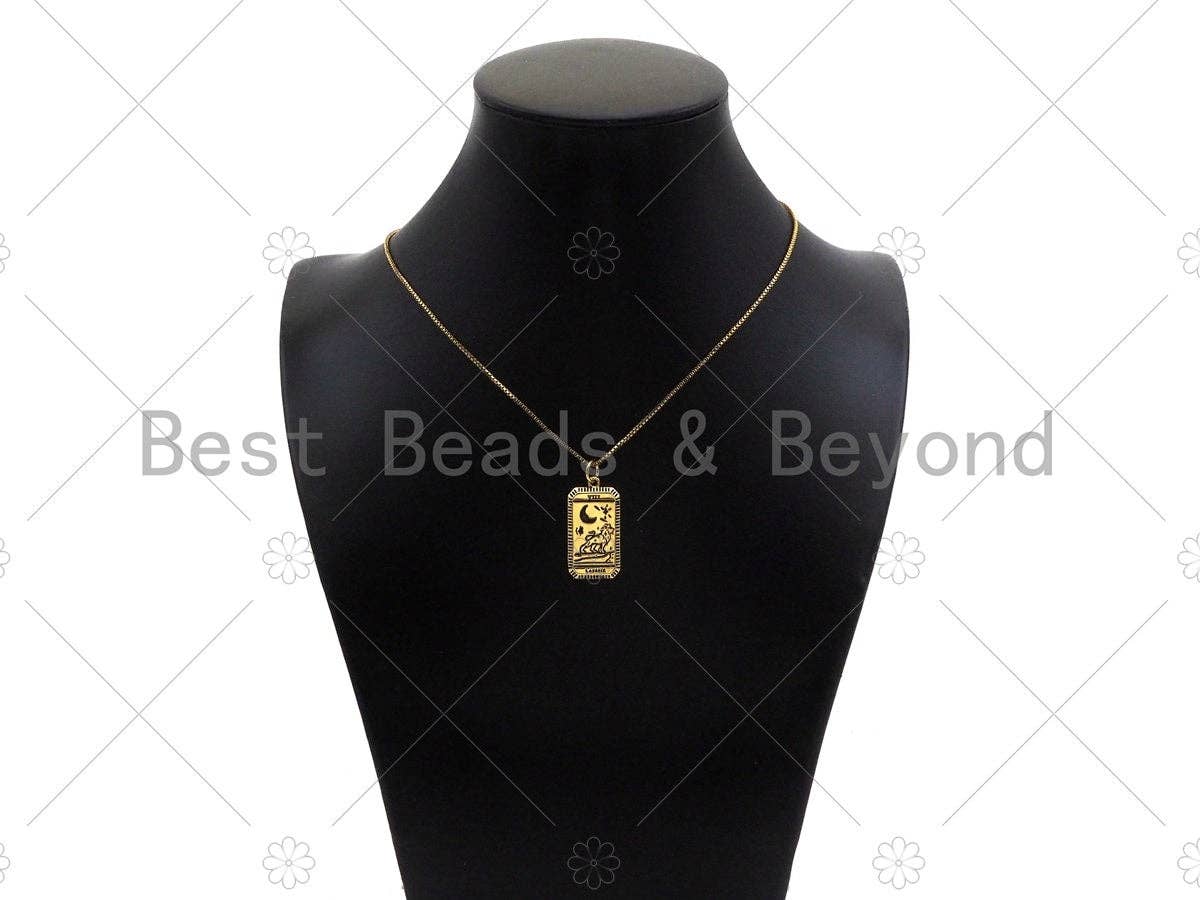 Gold Filled Wolf Moon On Rectangle Shape Pendant,18K Gold Filled Medallion Charm, Necklace Bracelet Charm Pendant,15x28mm,Sku#Z1350