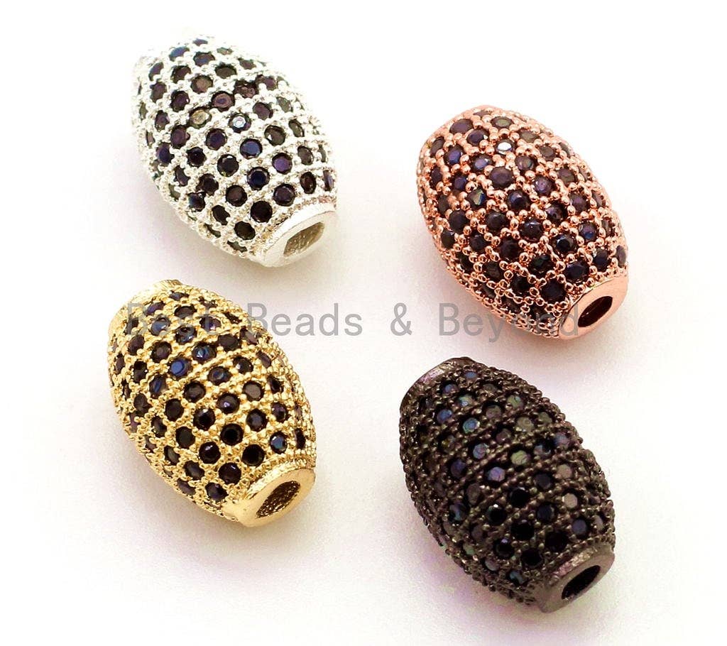 CZ Micro Pave Oval Spacer Beads with Black Crystal for Bracelet/Necklace, Cubic Zirconia Beads, Bracelet Charms, 12x8mm,sku#G35