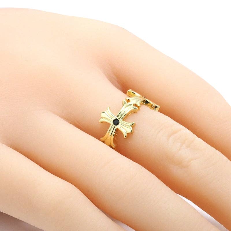 Gold Cross Adjustable Ring, Sku#LK801