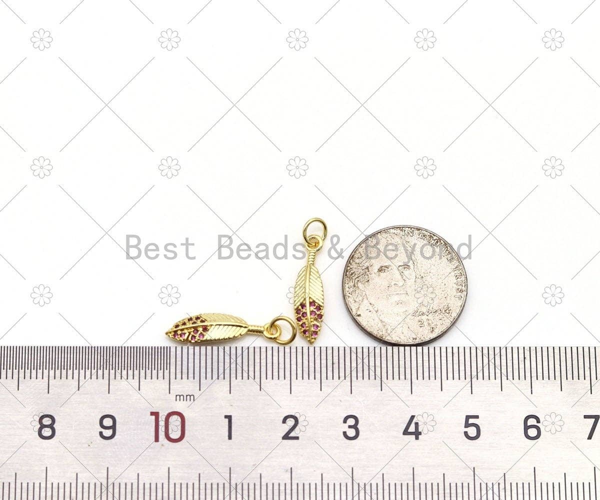 Fuchsia CZ Micro Pave Leaf Shape Pendant, 18K Gold Filled Leaf Charm, Necklace Bracelet Charm Pendant, Sku#LK499