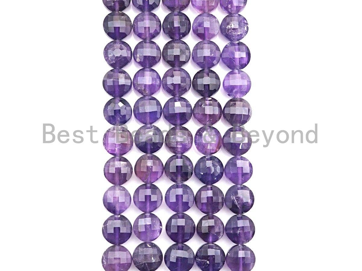 High Quality Natural Checkerboard Amethyst Coin Shape Beads,Turtle Face Cut 10mm Amethyst Coin Beads, 16" Full strand, sku#UA55