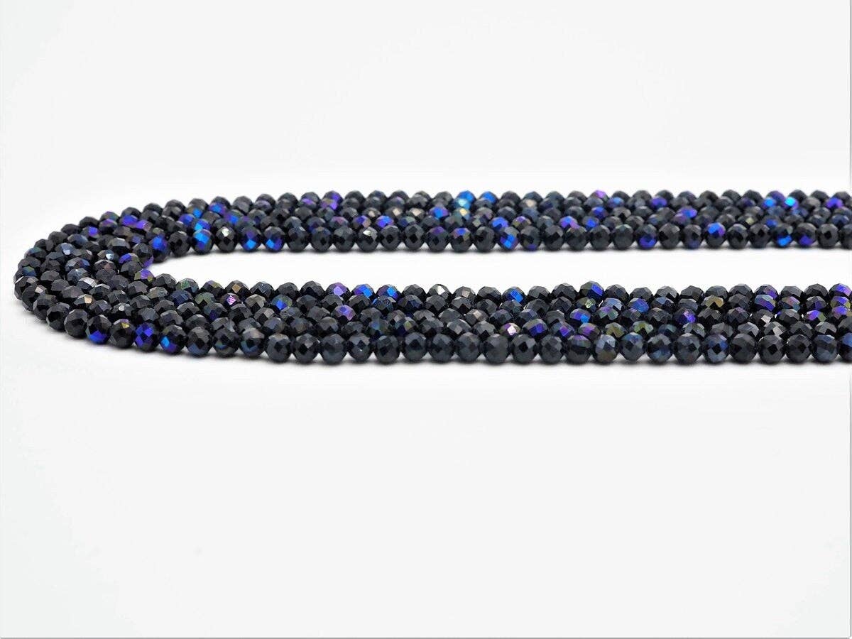 Top Quality Mystic Plated Faceted Black Spinel Round Beads 2/3mm Gemstones Beads, Sparkly Black Spinel Beads,15.5" Full Strand,SKU#U415