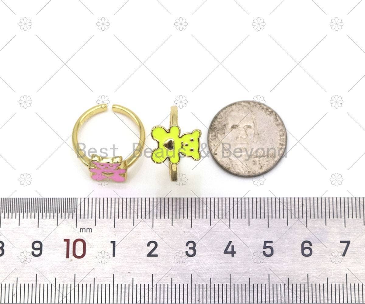 Colorful Enamel Teddy Bear Adjustable Ring, Sku#LD170