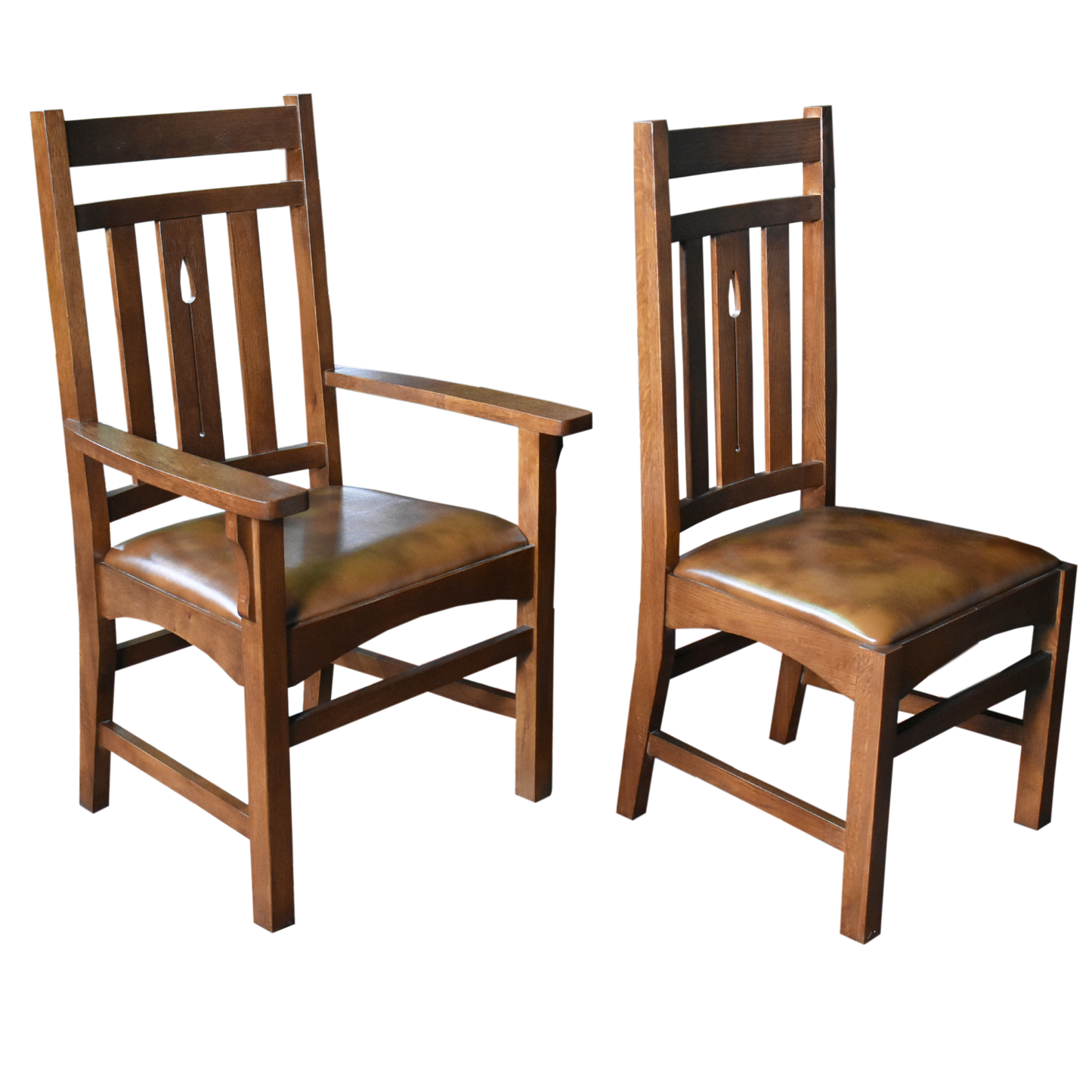 Mission Quarter Sawn Oak 2 Leaf Round Dining Table Set w/ 6 Chairs