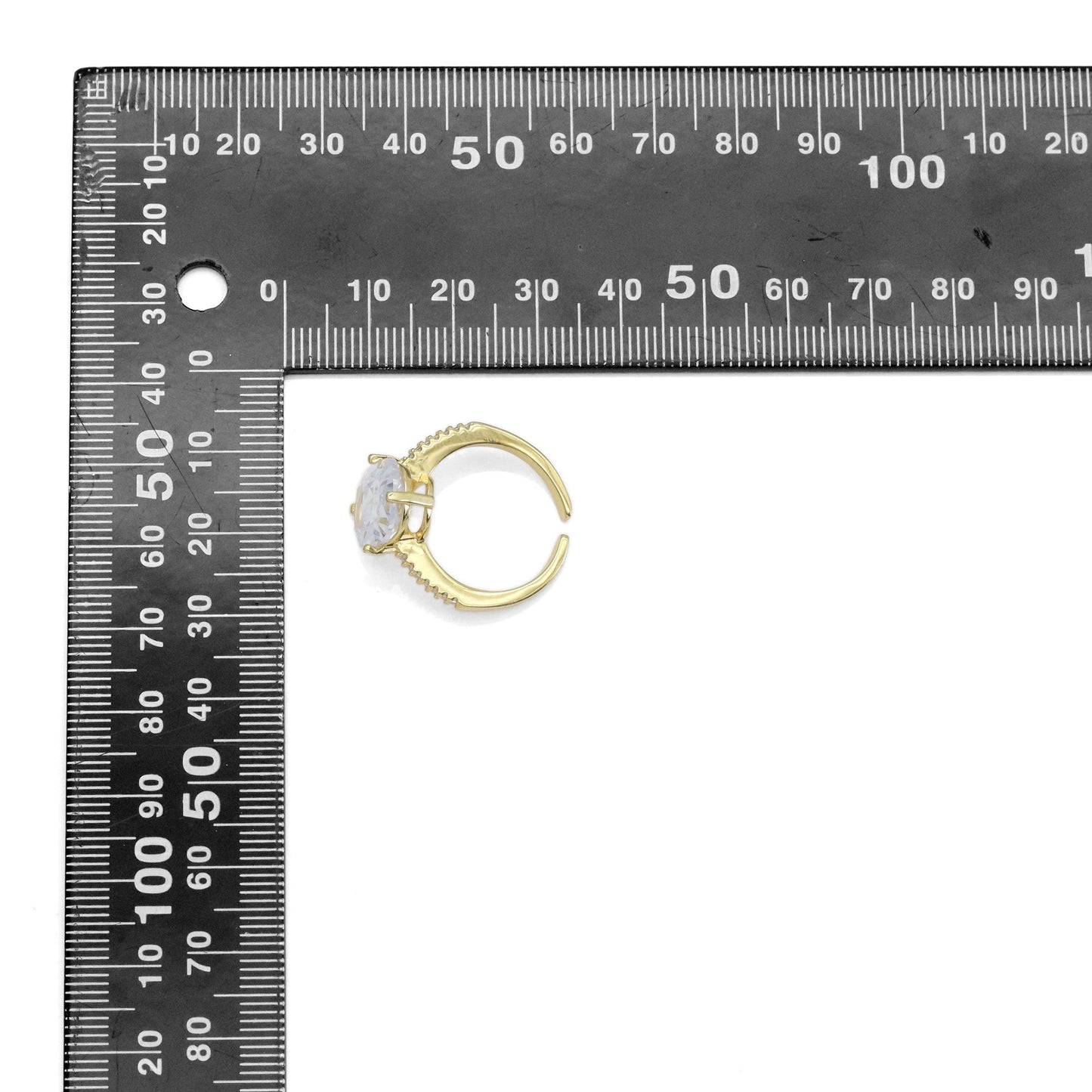 Big Oval Rectangle Clear CZ Gold Adjustable Ring, Sku#LX483
