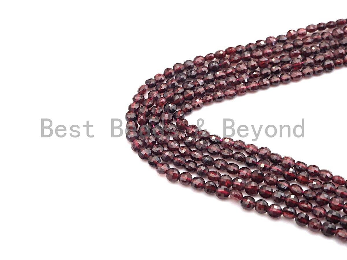 High Quality Natural Garnet CheckerBoard Cut Coin Shape beads, 4mm Turtle Shell Cut Garnet Beads, 16" Full Strand, sku#U812
