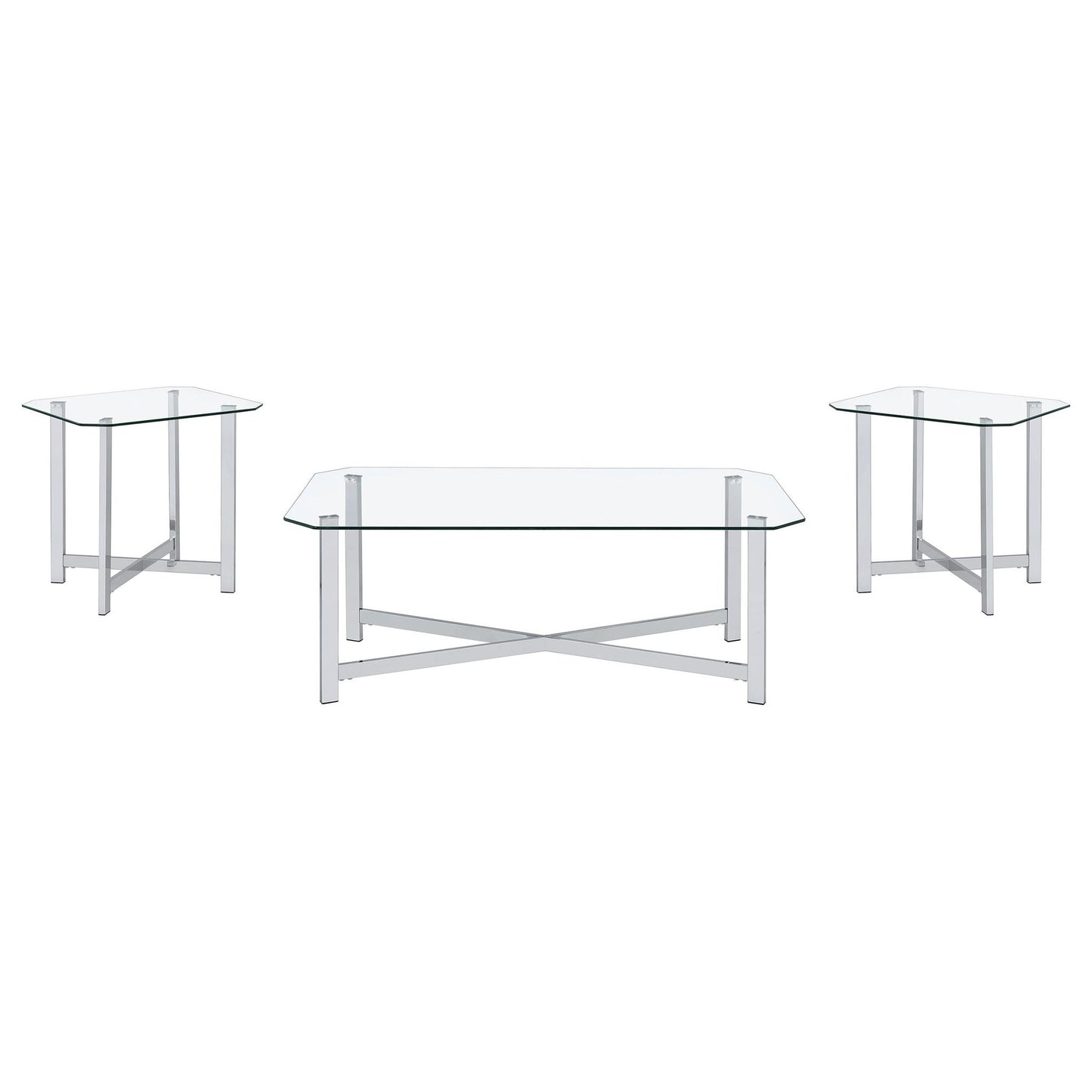 Cronin 3-piece Tempered Glass Top Coffee Table Set Chrome