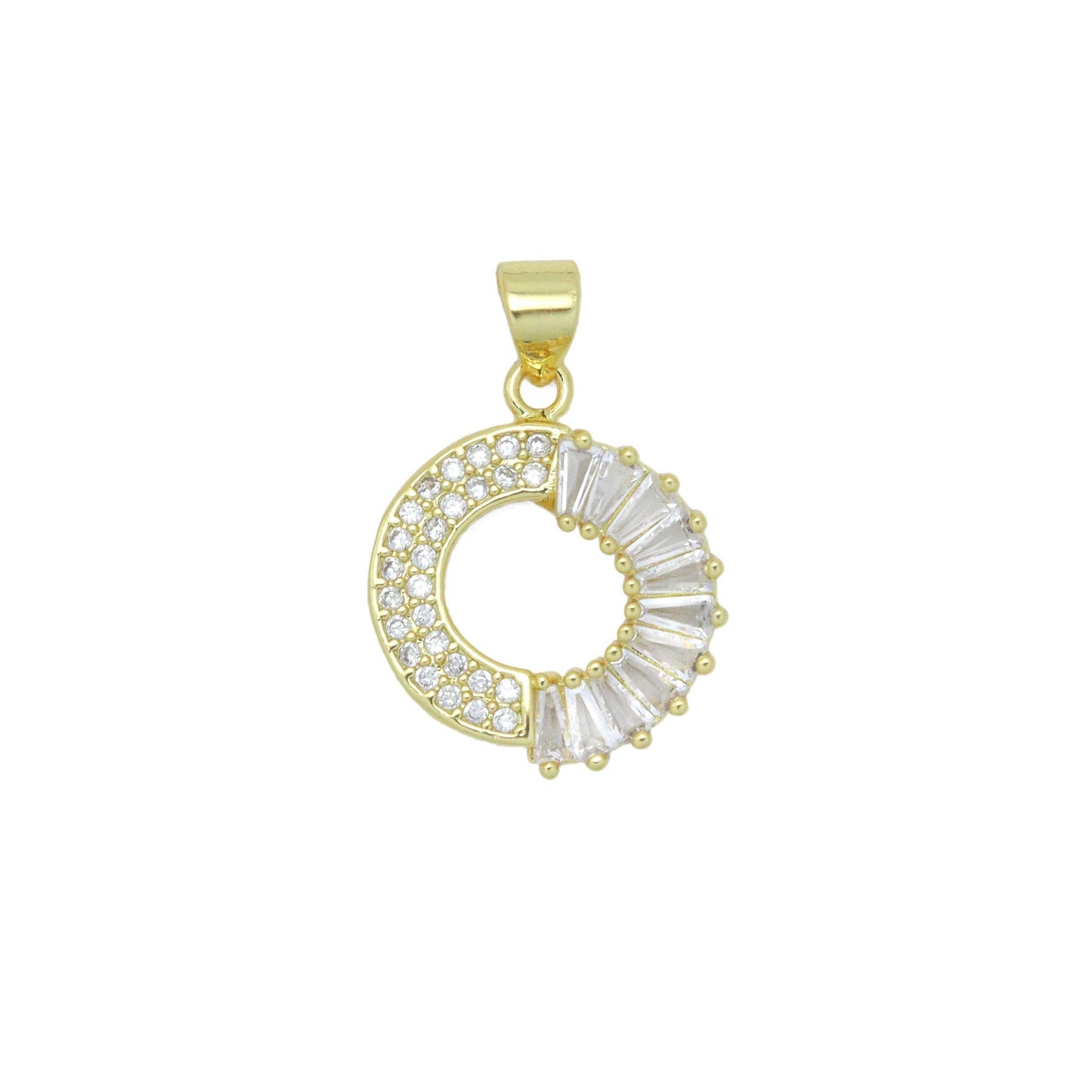 Baguette CZ Gold Round Donut Ring Charm Pendant, Sku#LK1072