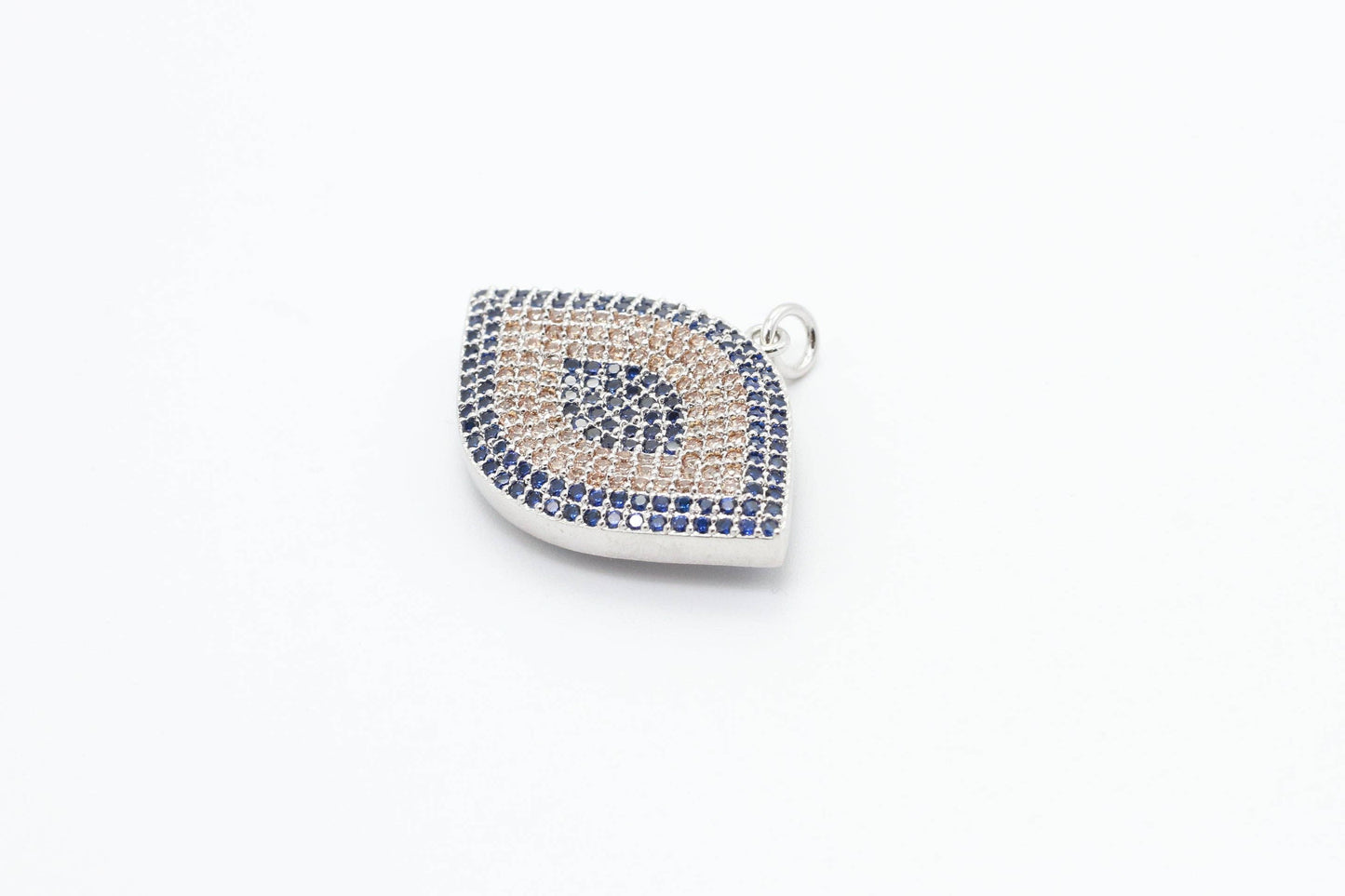 CZ Cobalt Micro Pave Marquise Evil Eyes Pendant, Cubic Zirconia Pendant,32x28mm,sku#F31