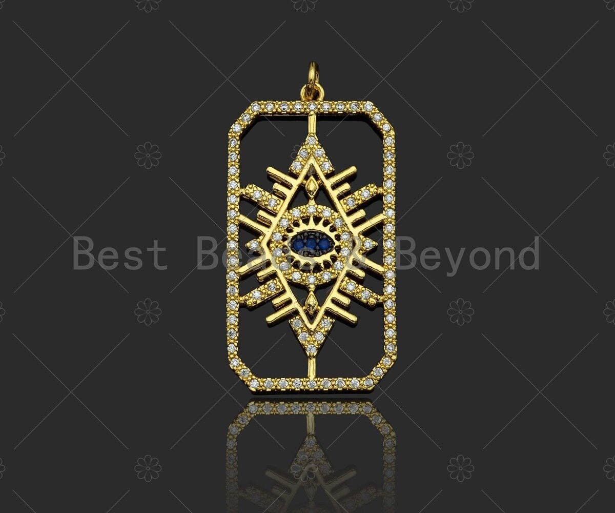 CZ Micro Pave Evil Eye On Rectangle Shape Pendant/Charm,Cubic Zirconia Charm, Necklace Bracelet Charm Pendant,20x37mm, Sku#L517