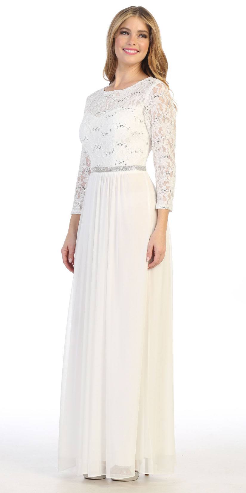 CLEARANCE - Celavie 6305L Three-Quarter Length Lace Sleeve Dress A-line (Size M)