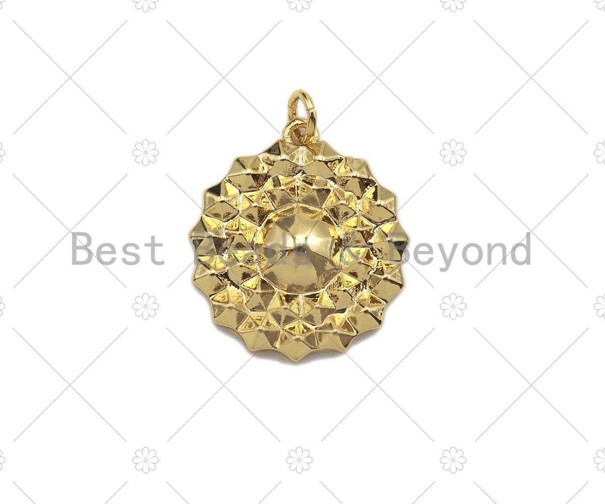Dainty Gold Round Emblem Shape Charms, Dainty Charms, Gold Pendant, Round Necklace Charms, 20x22mm, Sku#F1324