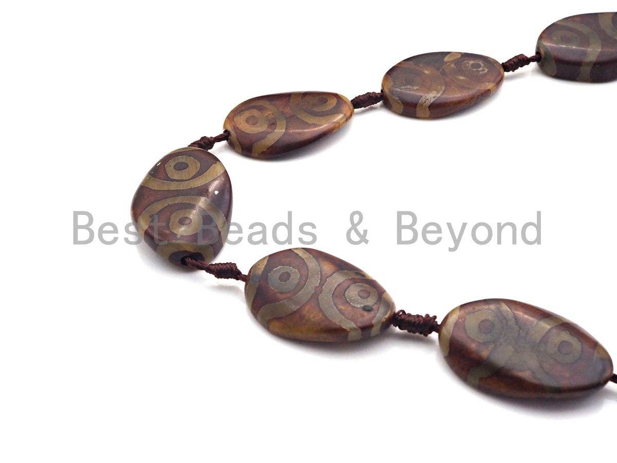 1pc/8pc Natural Tibetan Agate Flat Oval Spacer Beads, Brown White Dzi Spacer Beads, Tibetan Dzi Beads, 25x36mm, sku#U876