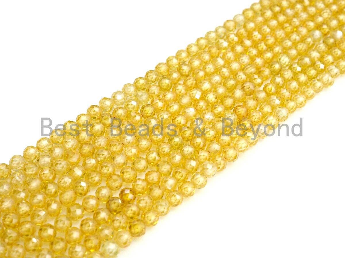 2mm/3mm/4mm High Quality Sparkly Cubic Zirconia Beads, Faceted Sparkly Yellow Color beads, 15.5inch full strand, SKU#U916