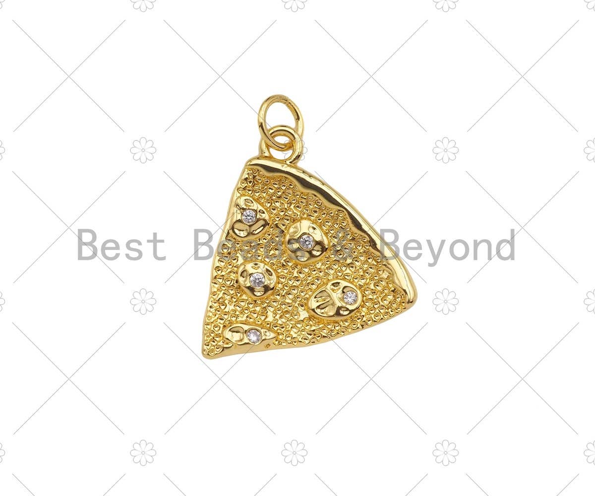 Gold Filled CZ Micro Pave Triangle Pizza Shape Pendant, 18K Gold Filled Pizza Charm, Necklace Bracelet Charm Pendant,19x20mm,Sku#Y463