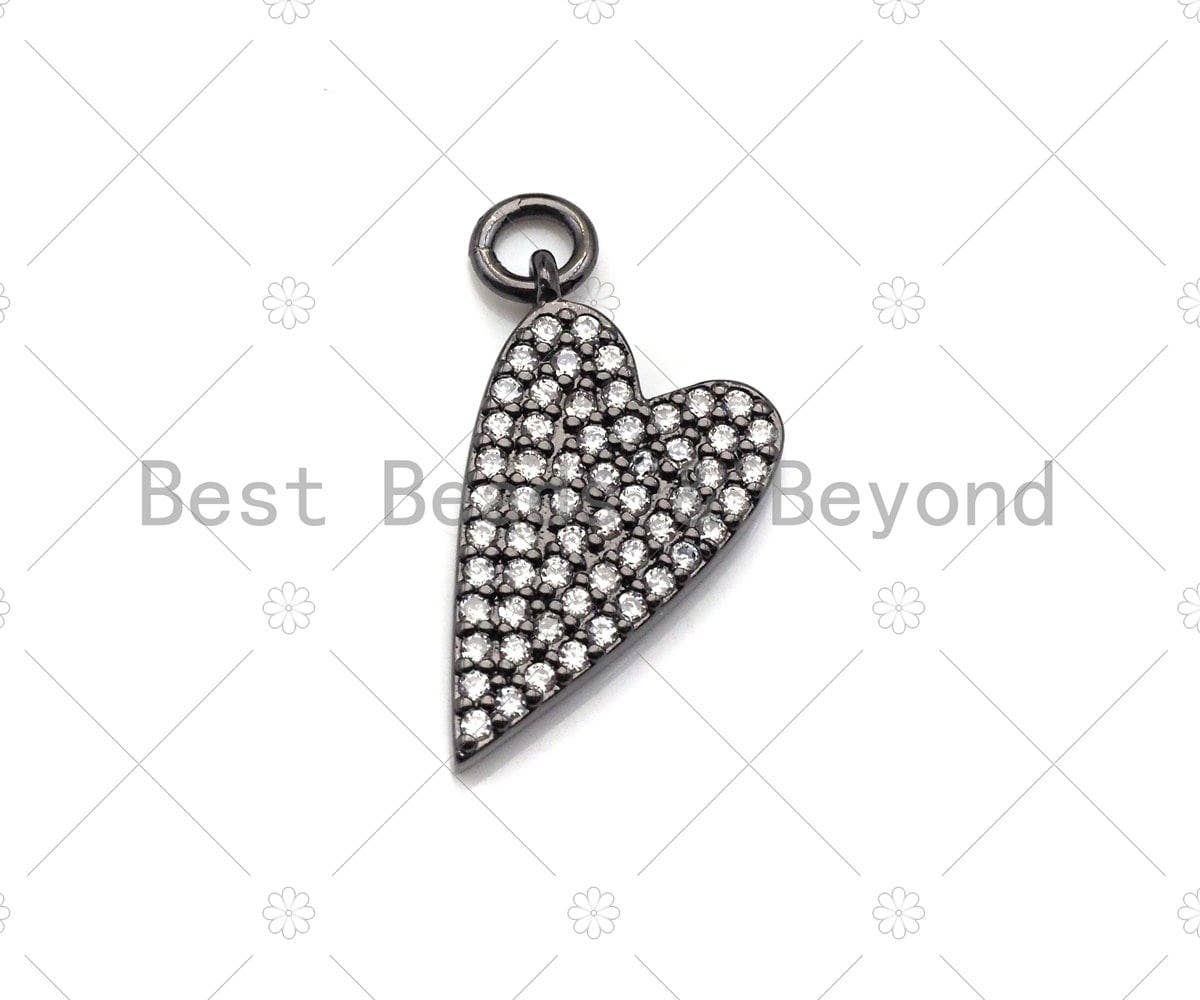 CZ Micro Pave Heart Shape Pendant,Cubic Zirconia Heart Charm, Gold/silver/black/rose gold Dangle Heart Charm, 9x16mm,sku#ML24