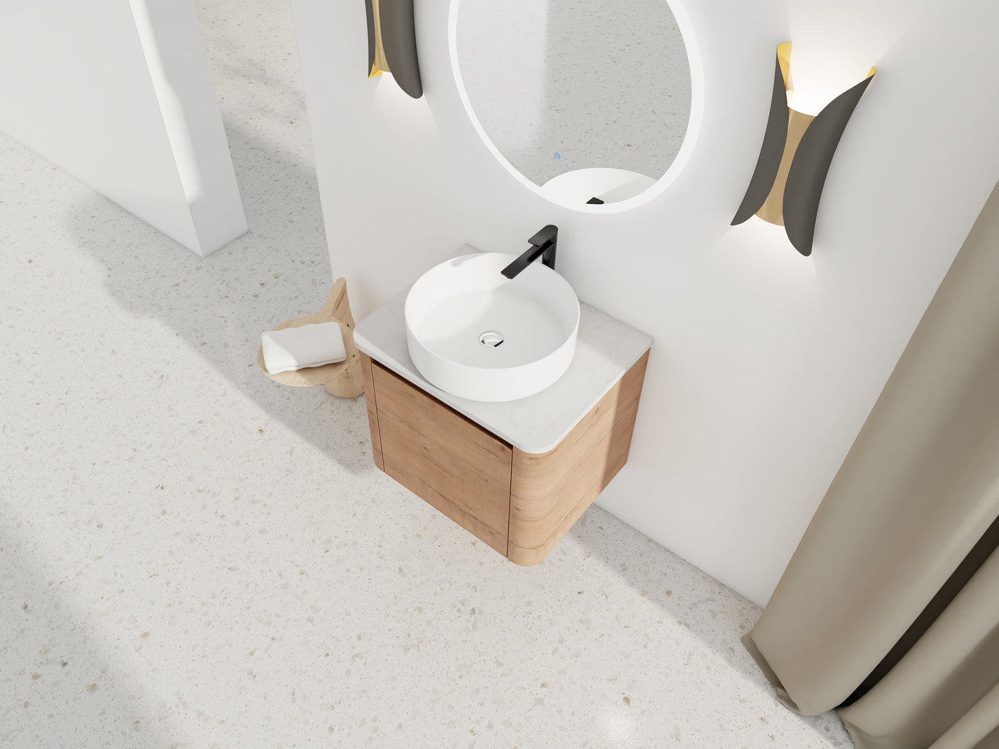 24" Wall-Mounted Bathroom Vanity With Ceramic Art Sink