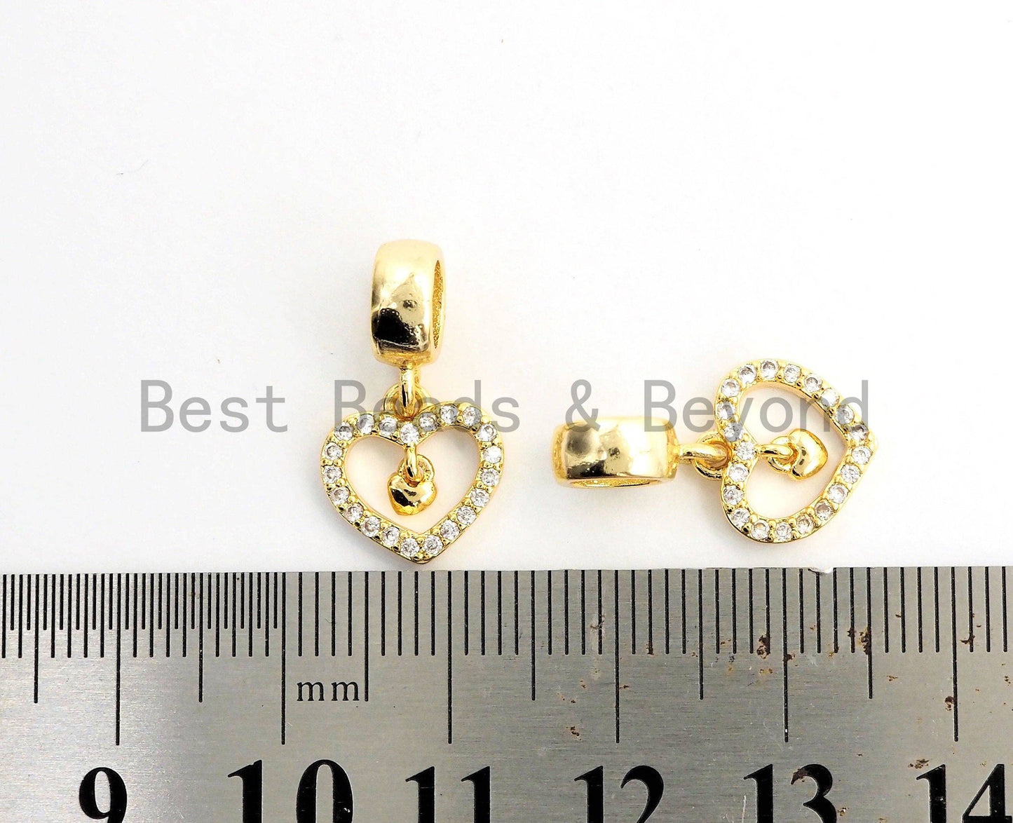 CZ Micro Pave Dangle Heart Shape Pendant, Large hole/Big hole European style bracelet charm Beads,Fit for 3mm Leather Cord, 11x20mm,sku#Y147