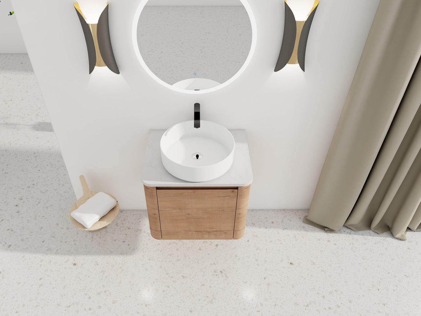 24" Wall-Mounted Bathroom Vanity With Ceramic Art Sink