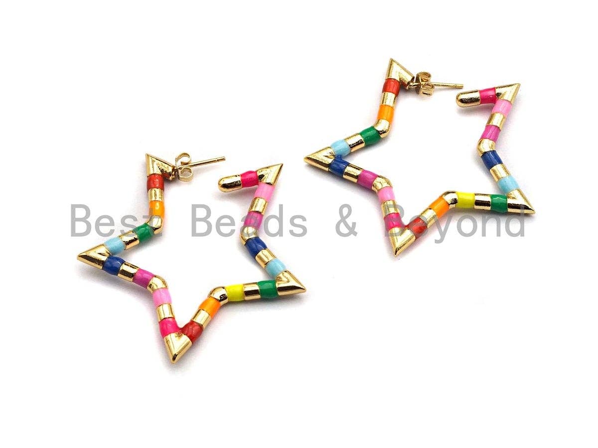 Rainbow Colorful Enamel Pave Five Star Cuff Earring, Enamel earrings, Minimalist Jewelry,47x50mm, sku#J138