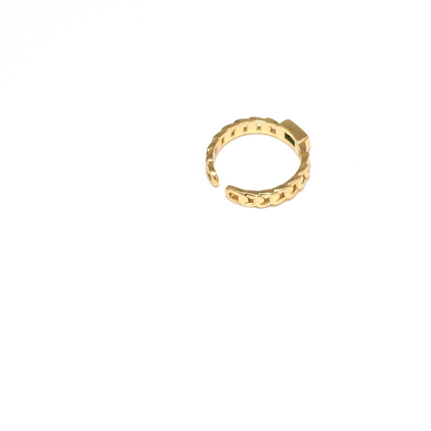 Gold Colorful CZ Rectangle Cuban Chain Adjustable Ring, Sku#JL179