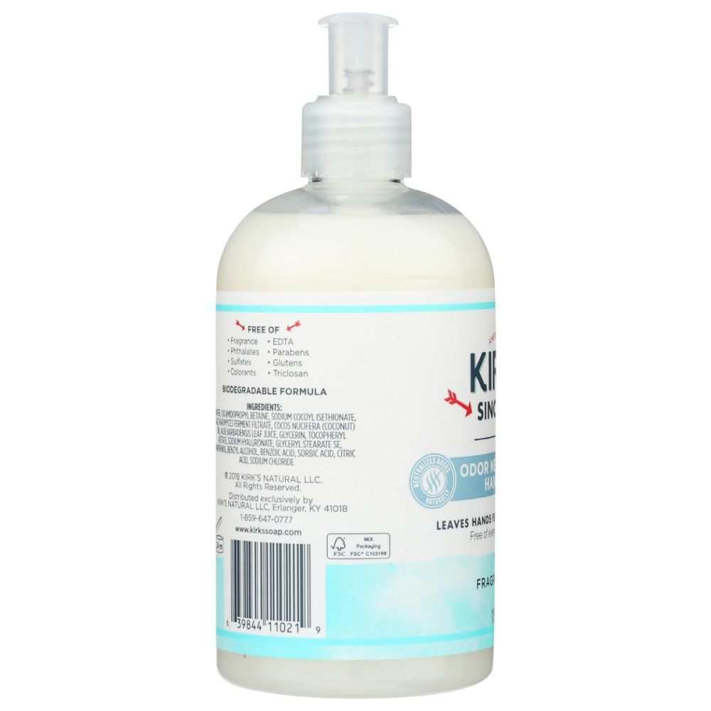 KIRKS: Odor Neutralizing Hand Soap Hydrating and Fragrance Free, 12 oz