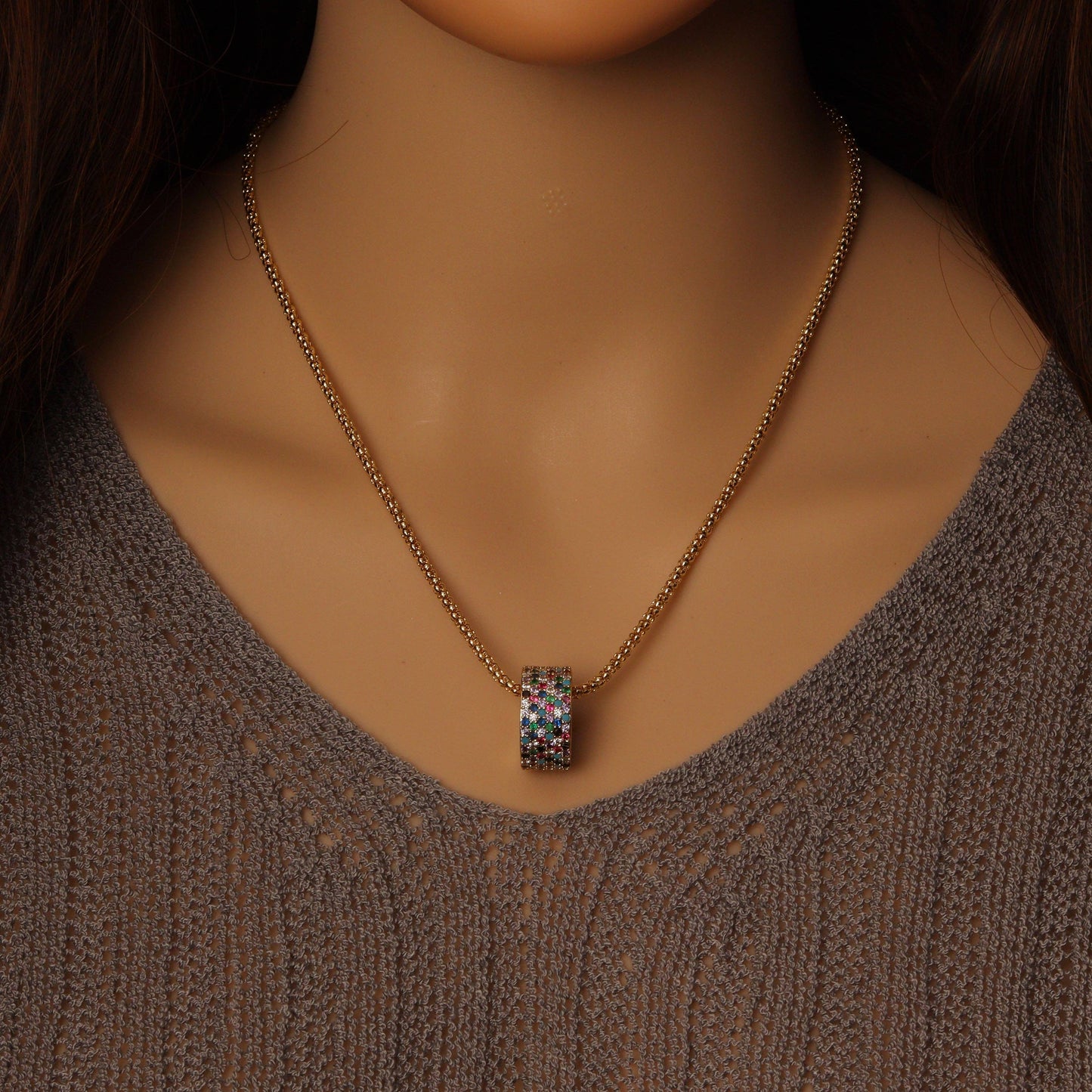 Gold Silver box Chin with Spacer Tube Pendant Necklace