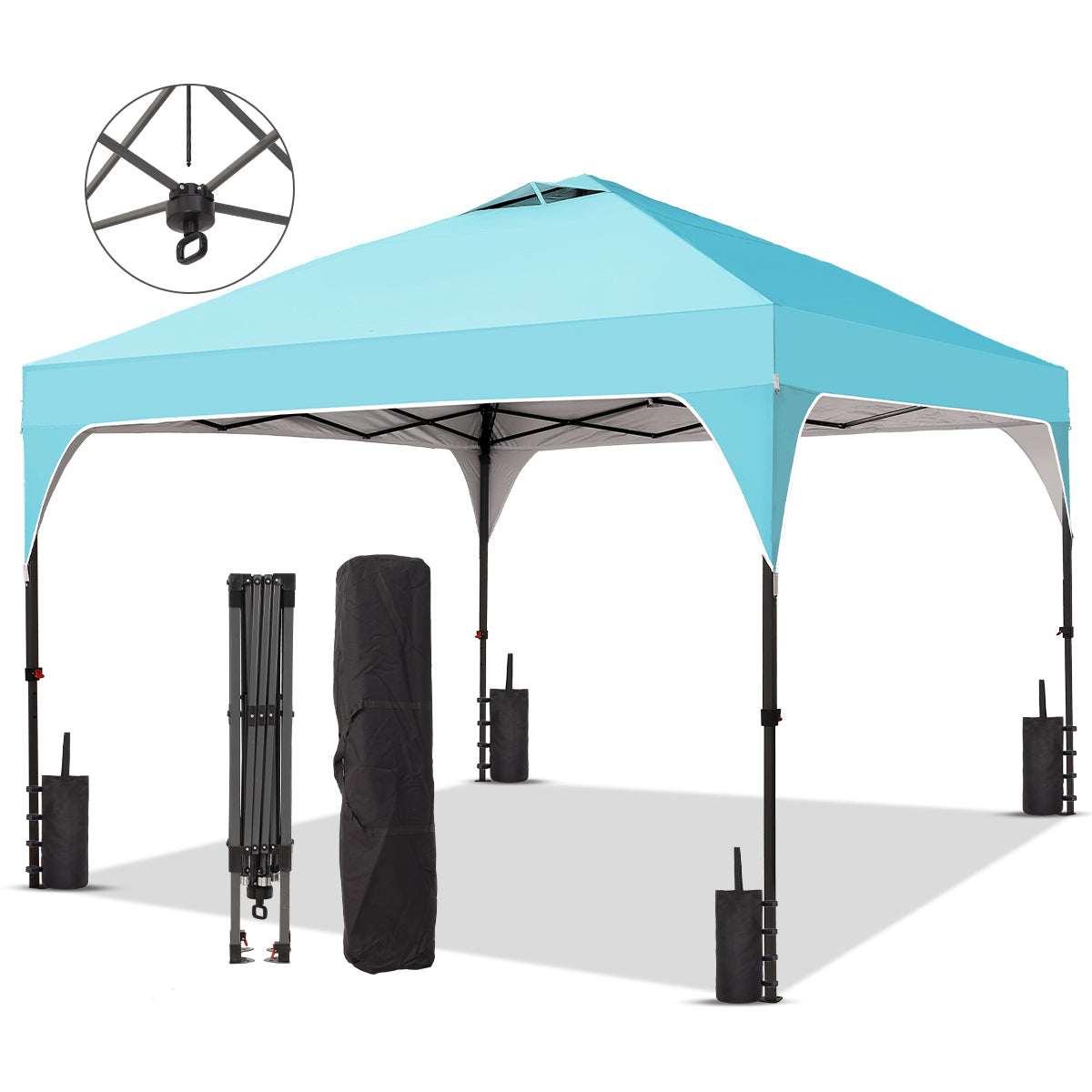 Ainfox 10ft x 10ft Pop Up Canopy Beach Tent with One Push Set up Easy Outdoor Sun Shade for Events, Parties, Camping