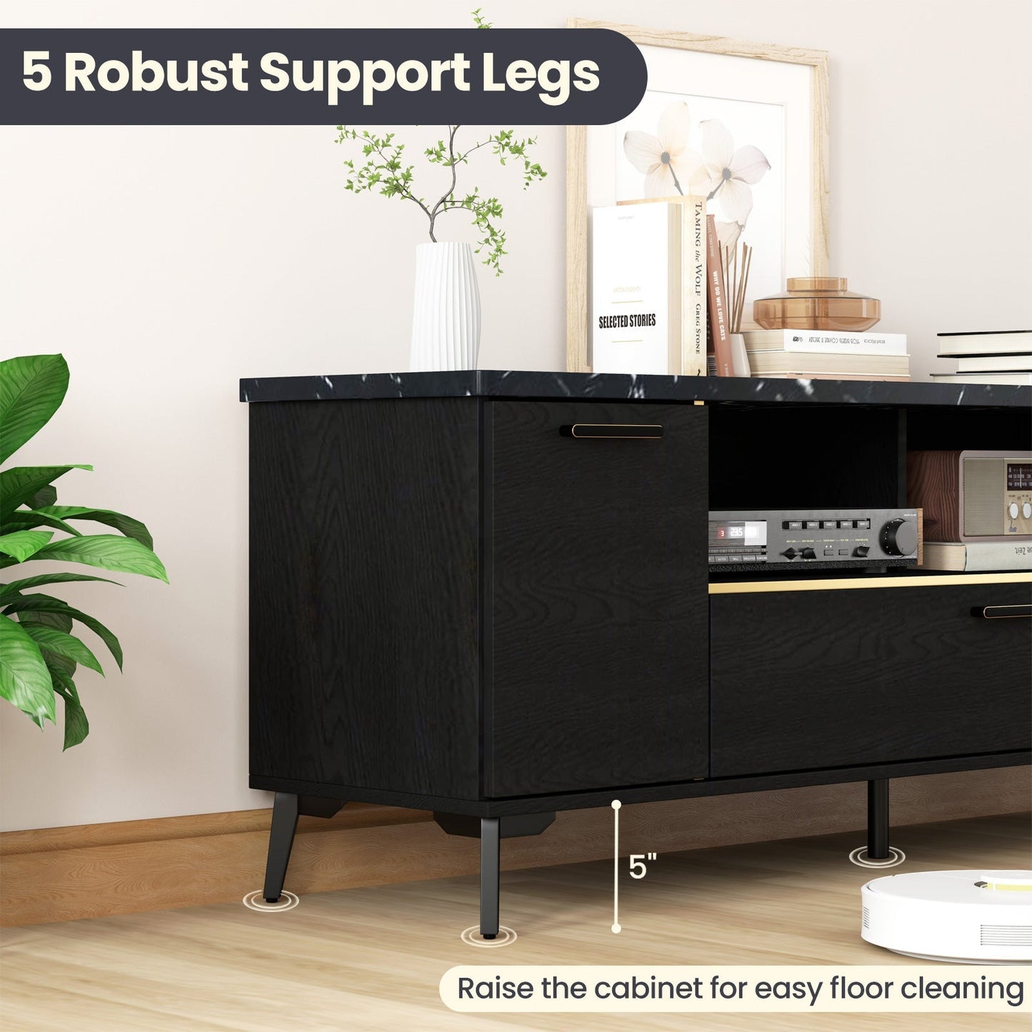 63 Inch TV Stand with Flip Door Cabinet for TVs up to 75 Inch-Black