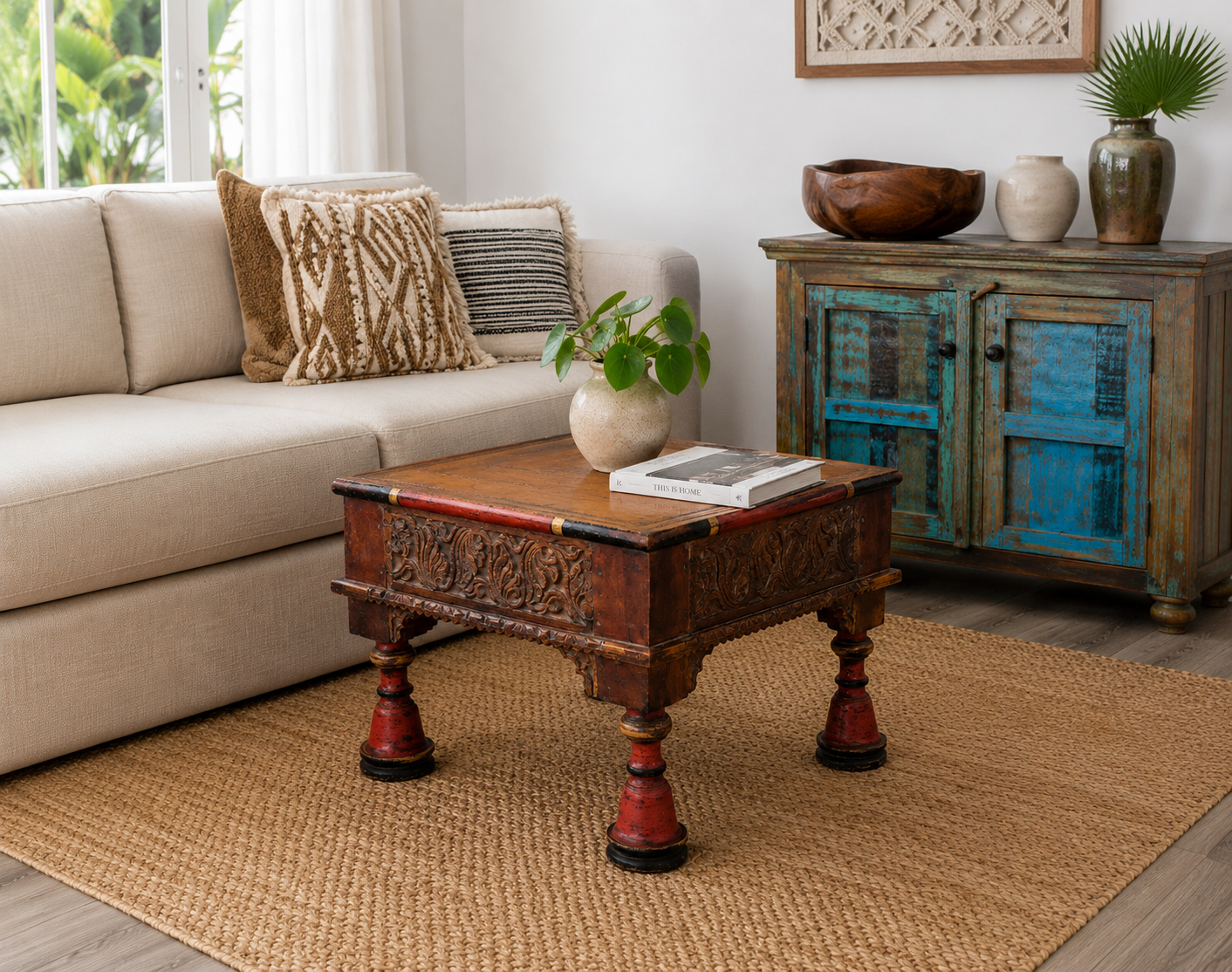 Hand-Carved Indian Wood Coffee Table