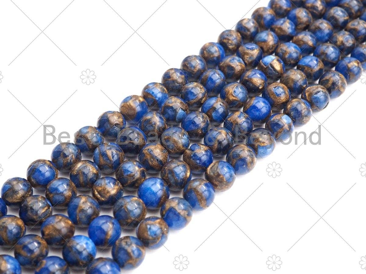 Gold Clinquant Beads, 4mm/6mm/ 8mm/10mm/12mm, Cloisonne Royal Blue Color, 15.5" Full Strand, Wholesale Gemstone,Sku#U954