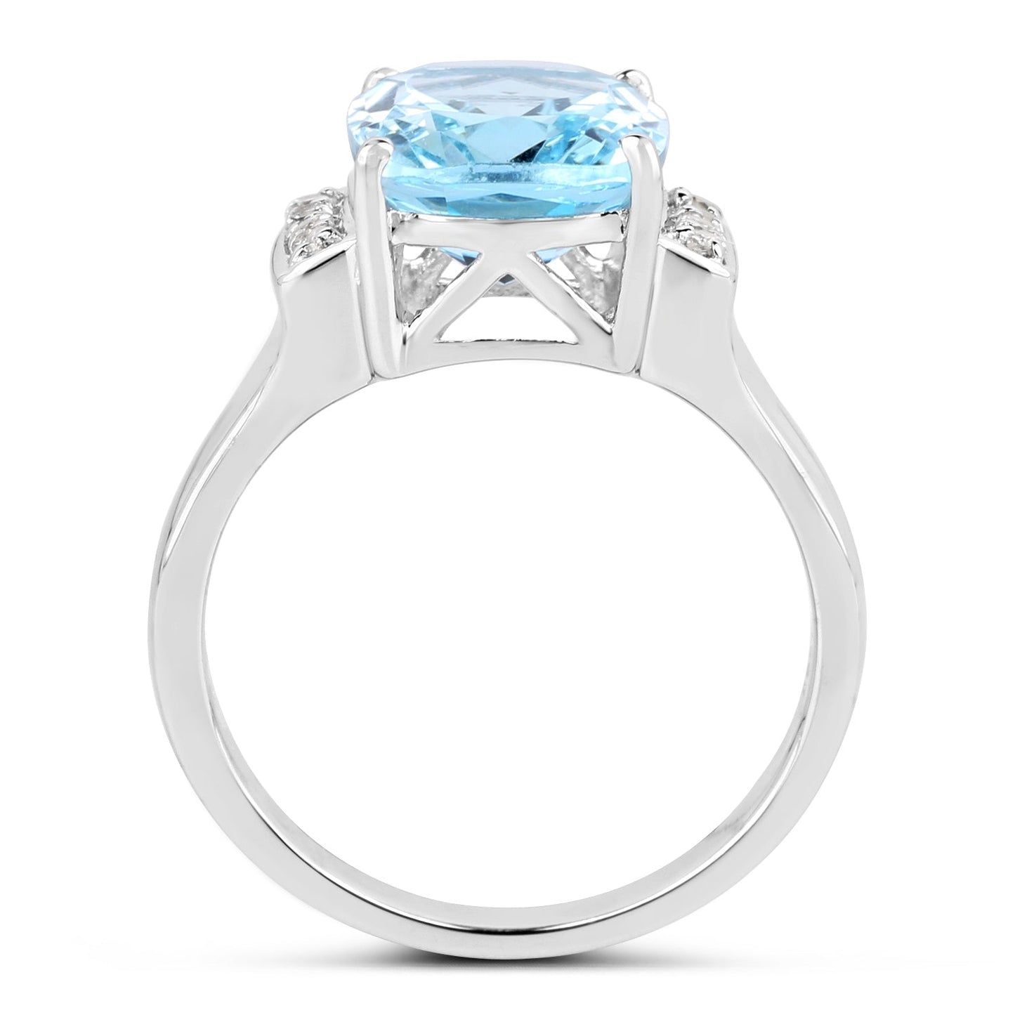 4.28 Carat Genuine Blue Topaz and White Topaz .925 Sterling Silver Ring