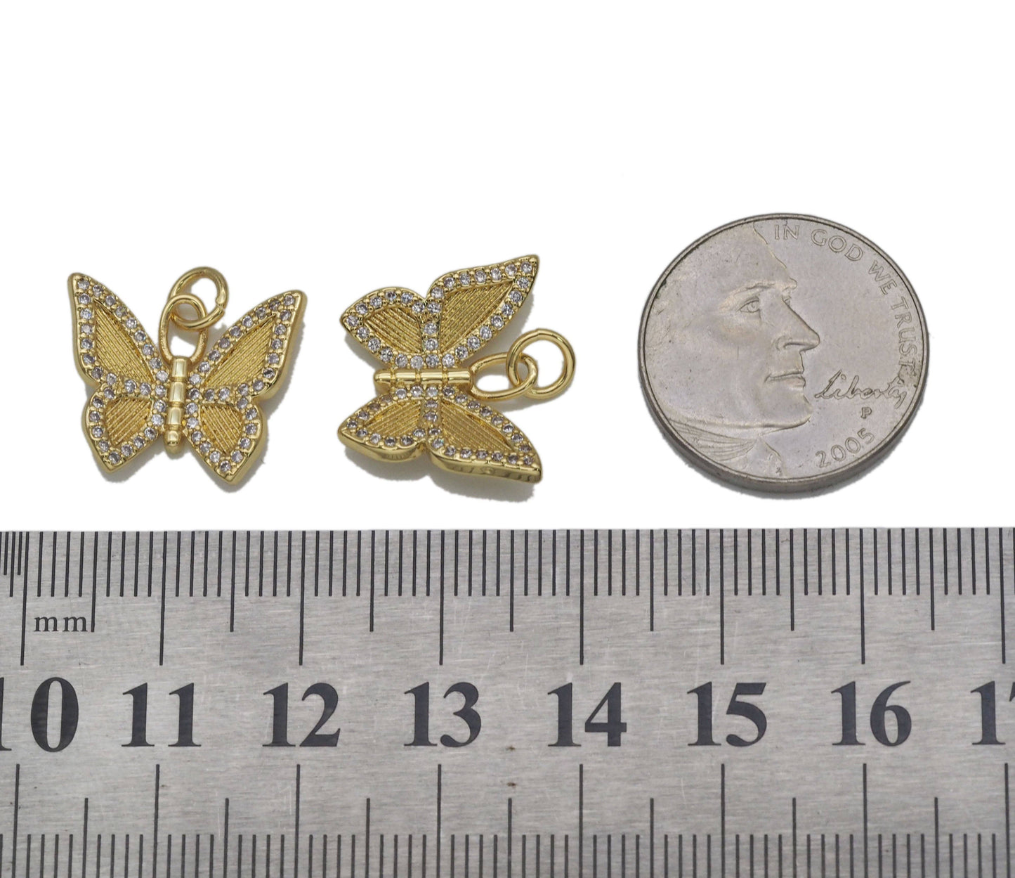 Gold CZ Butterfly Charm, Sku#L700