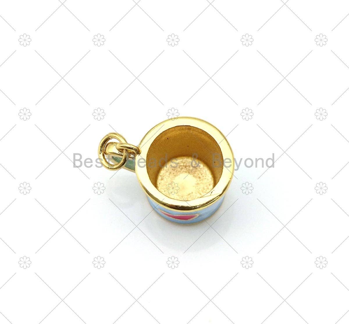 Gold Heart on Colorful Enamel Coffee Cup Shape Pendant, 18K Gold Filled Cup Charm,Necklace Bracelet Charm Pendant, 17x14mm,Sku#LK492