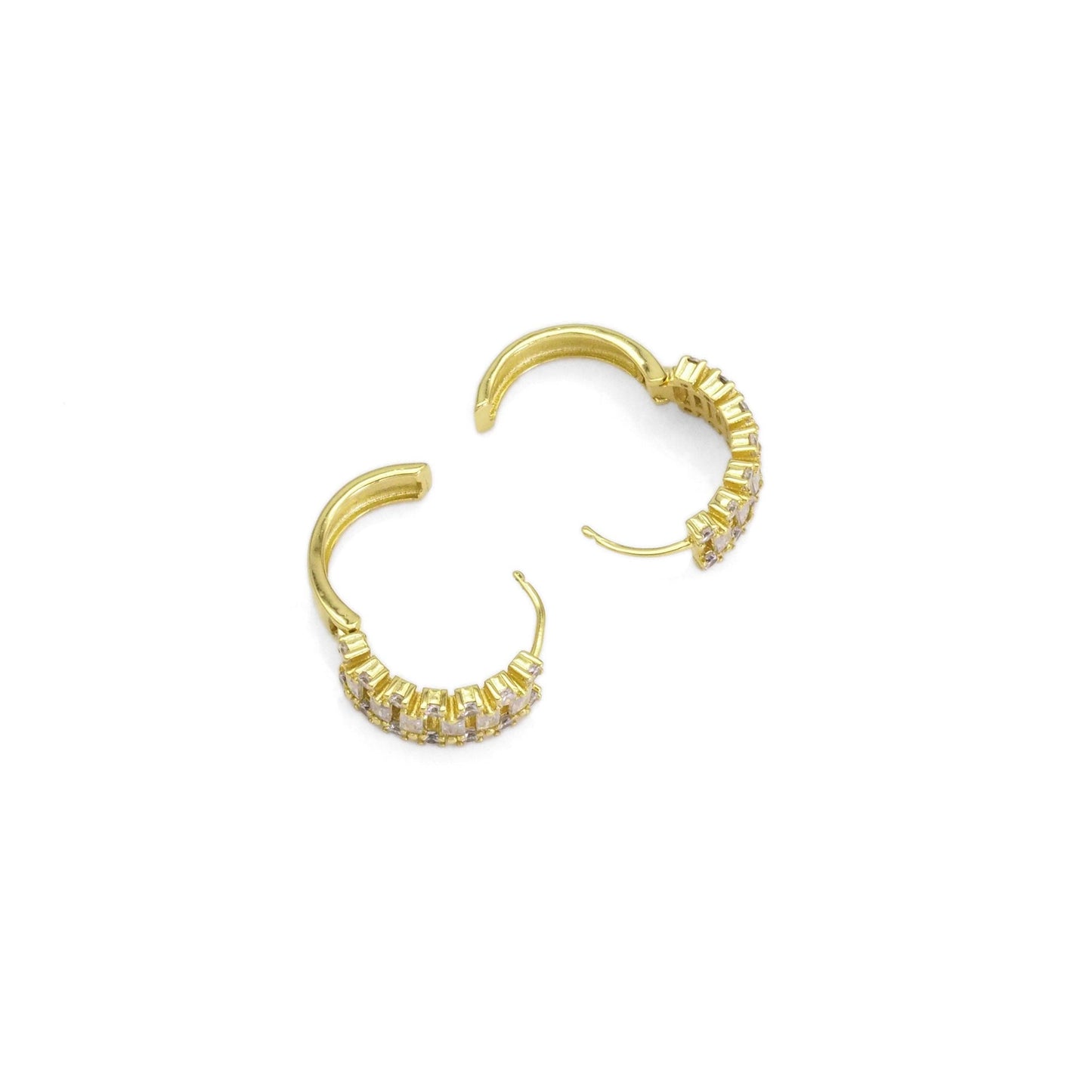 Gold Silver Baguette CZ Round Hoop Earrings, Sku#A131