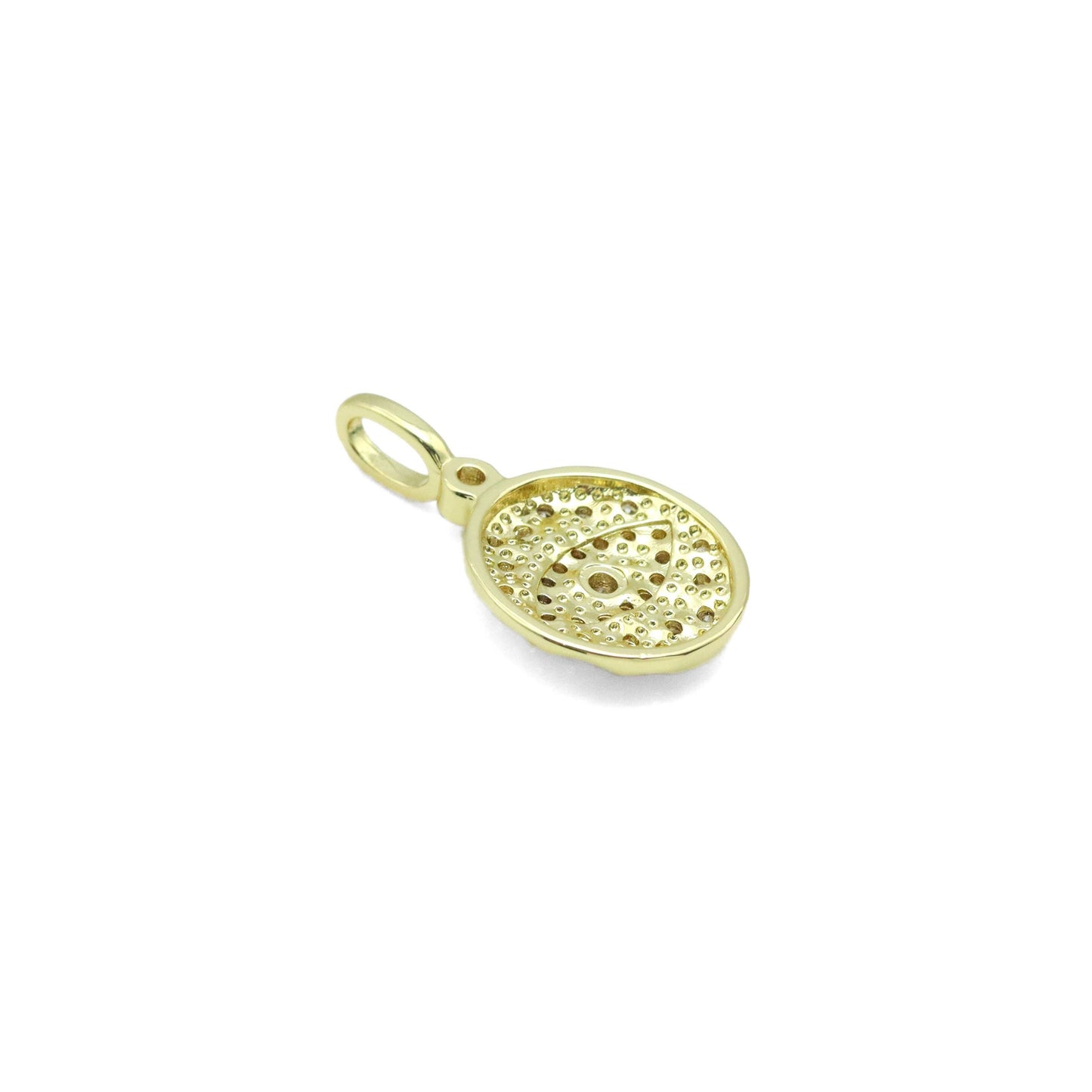 Hammered CZ Pave Evil Eye Coin Charm Pendant, Sku#LX575