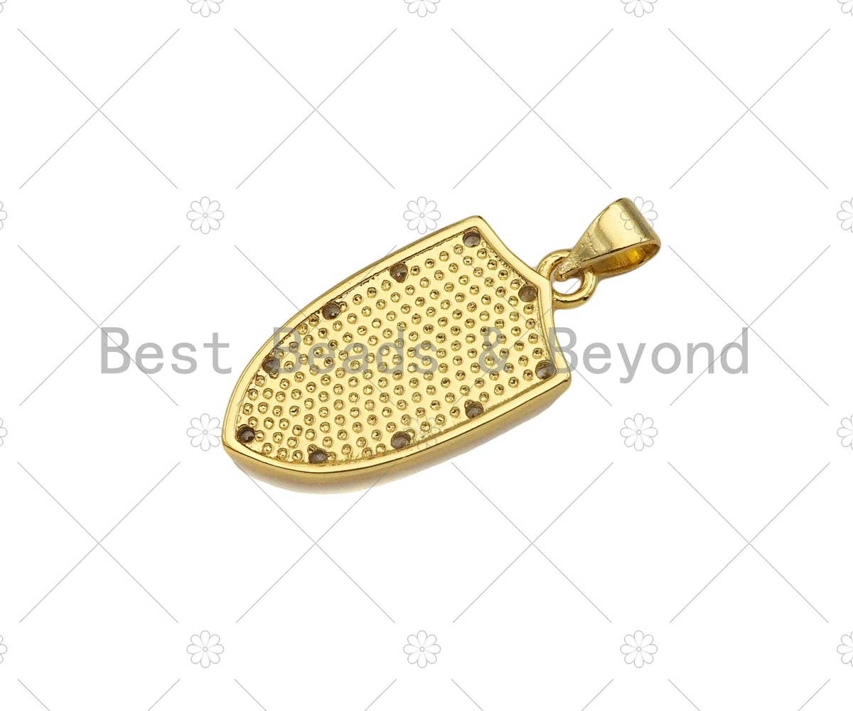 CZ Micro Pave Embossed Jesus/Virgin Mary On Shield Shape Pendant, 18K Gold Religion Charm, Necklace Bracelet Charm Pendant,12x24mm,Sku#LK308