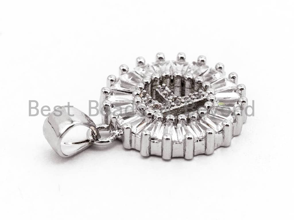 CZ Micro Pave Initial Letter F Charm/Pendent Beads,Cubic Zirconia Pave  Alphabet Beads Pendent, Gold/Silver Finish,16x18mm,sku#Z225